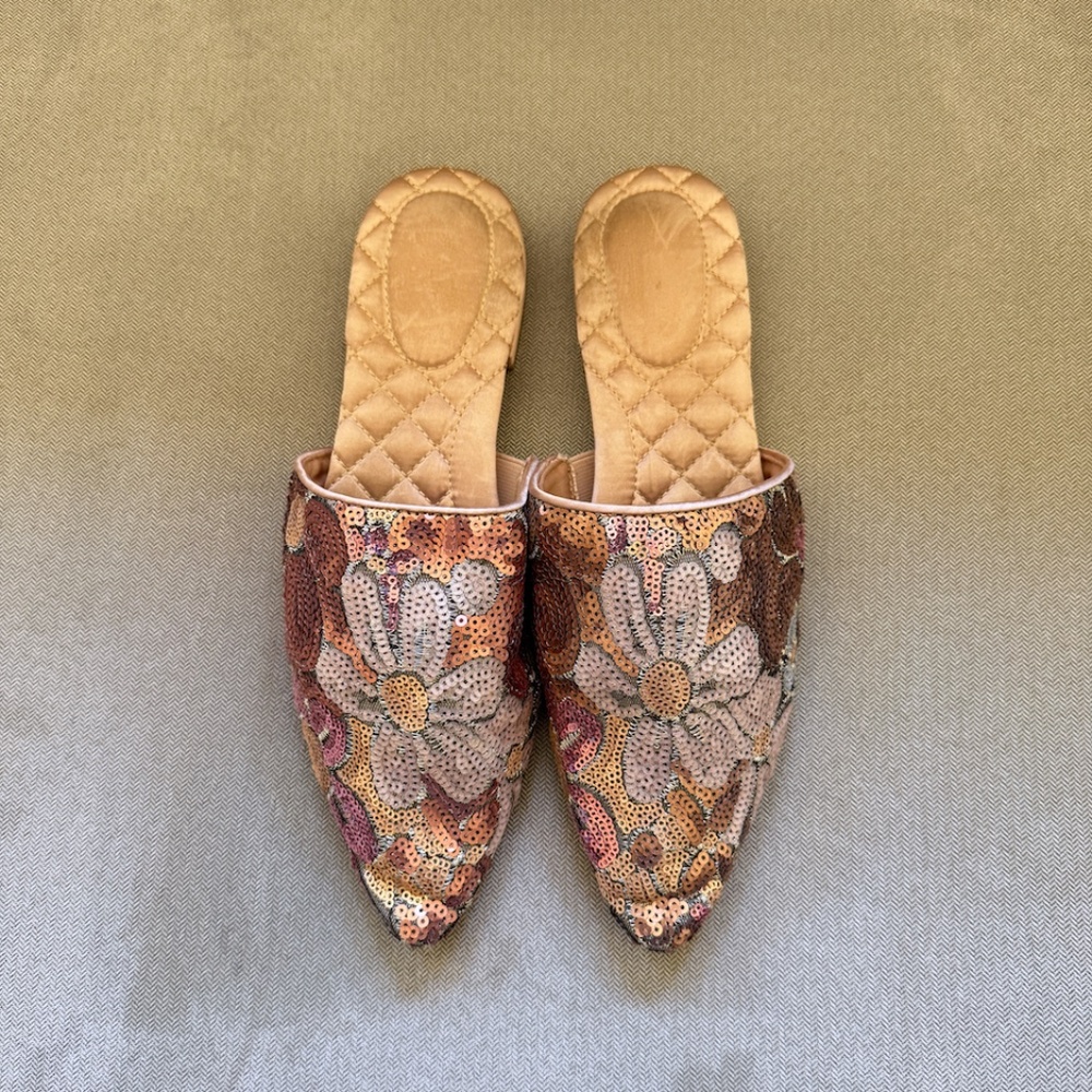 Birdies The Dove Pink Petal Sequin Slides Slippers Flat Shoes